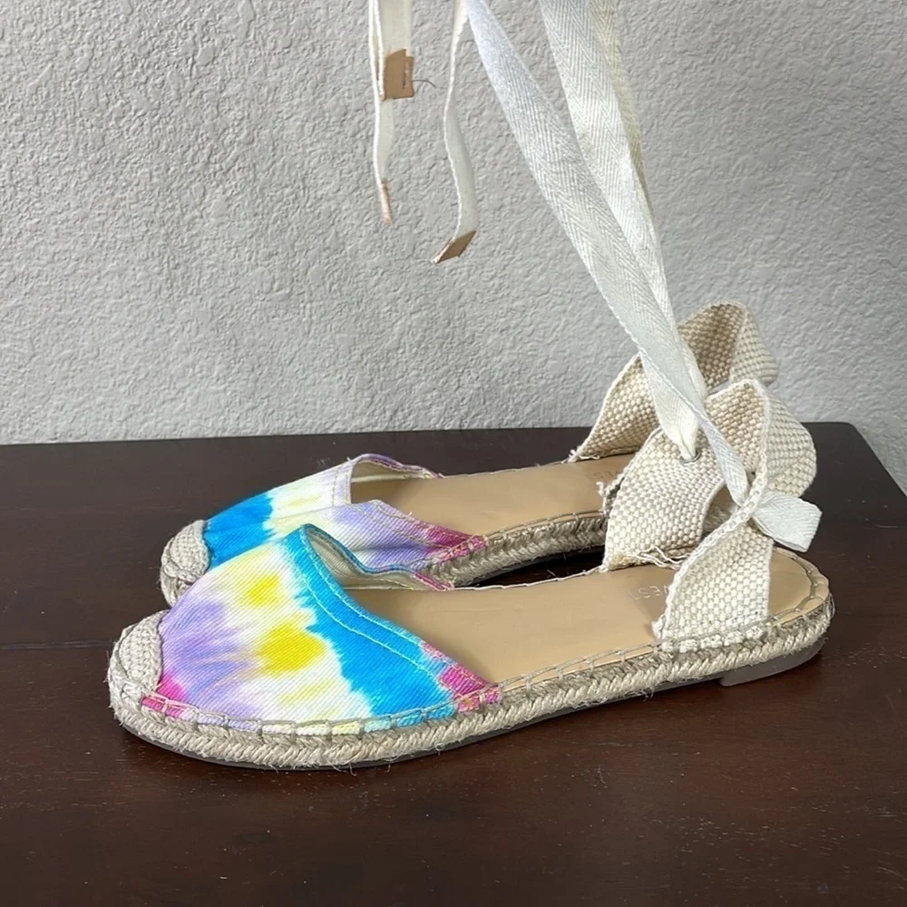 New Nine West Tie Dye Mage Flat Ankle Wrap Espadrille Sandal Spring Sz 8